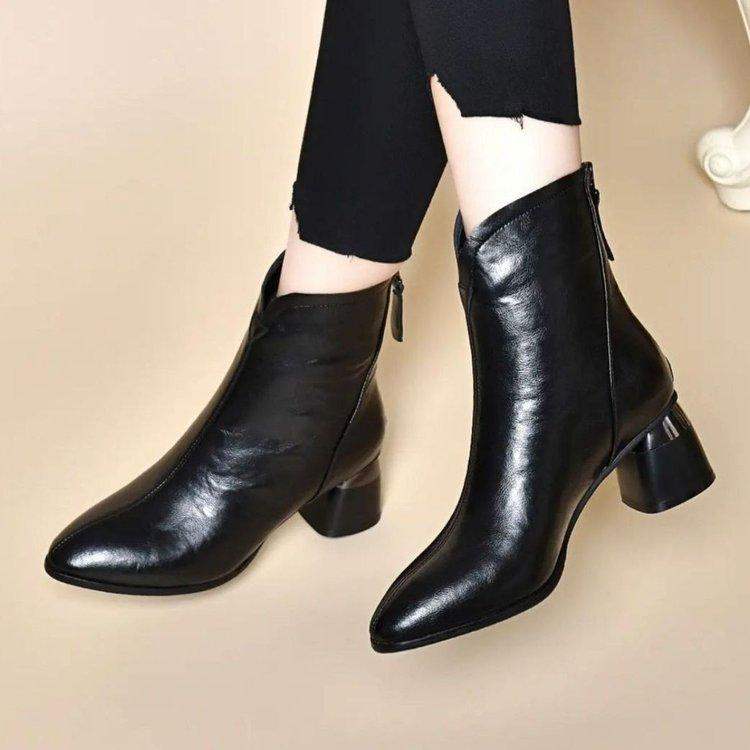 Botas mom de piel suave con tacón grueso - MxZap