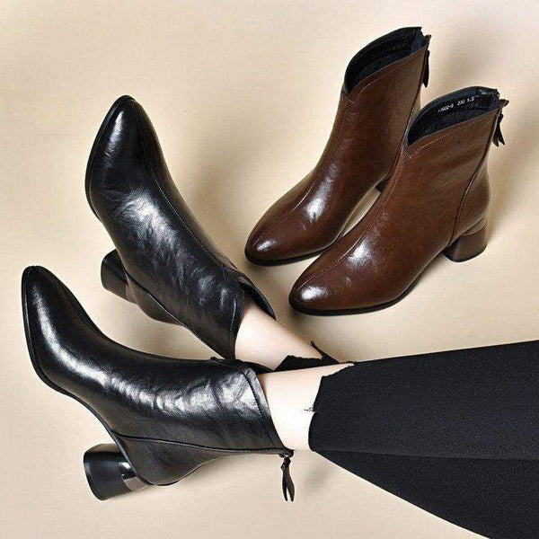 Botas mom de piel suave con tacón grueso - MxZap