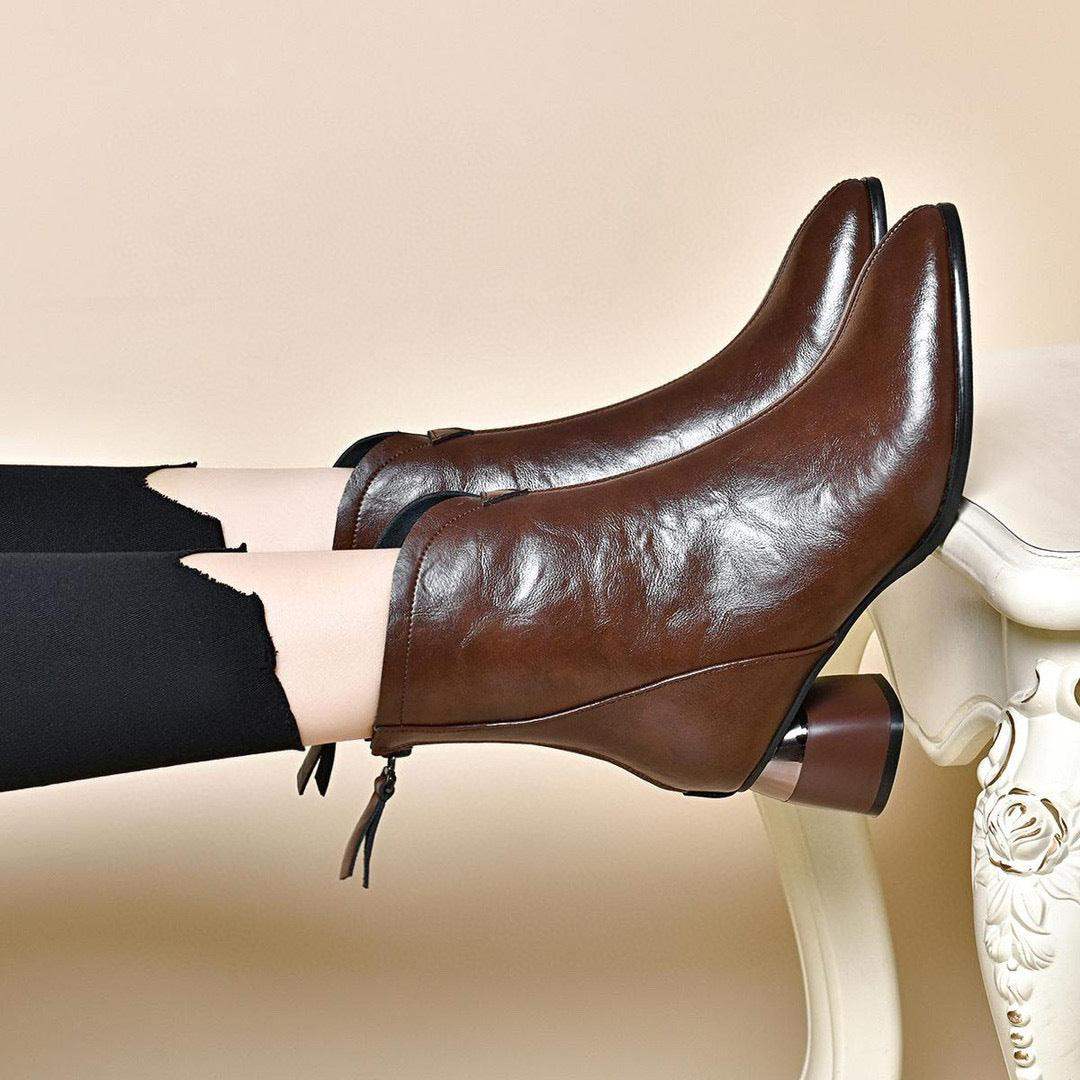 Botas mom de piel suave con tacón grueso - MxZap
