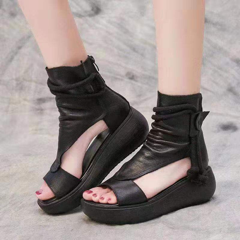 Zapatos de punta abierta con plataforma romana