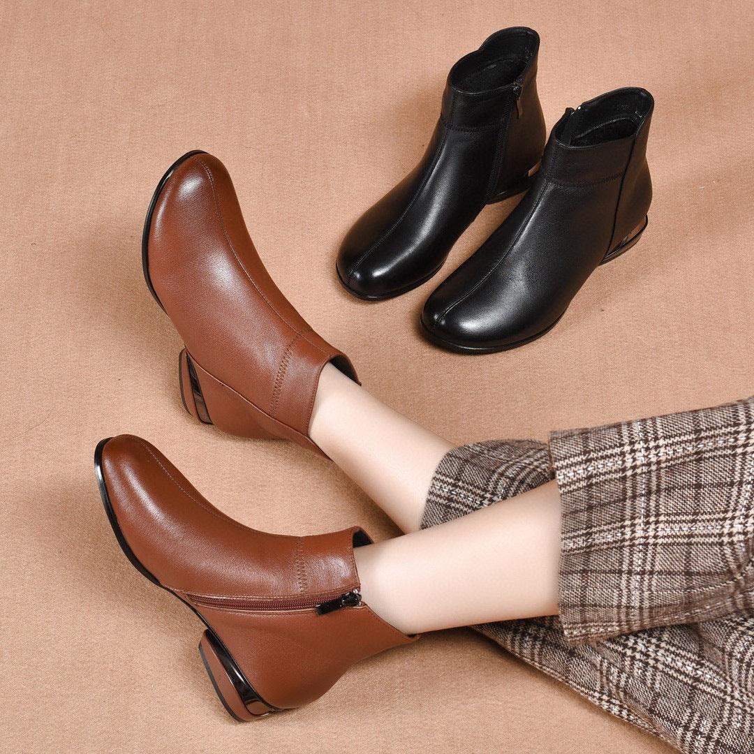 botas de cuero suave con punta redonda - MxZap