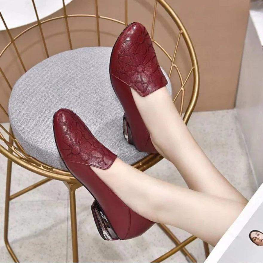 Zapatos de piel con tacón bajo bordados - MxZap