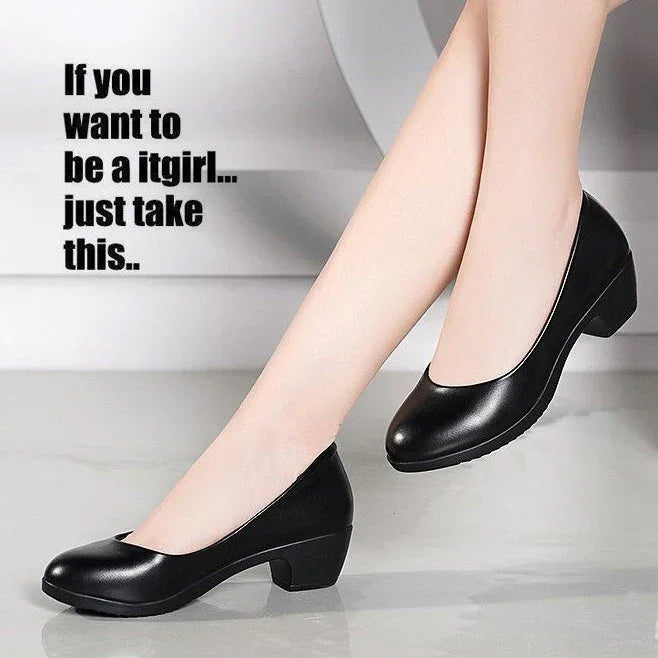 Zapatos de piel con tacón grueso para las cuatro estaciones