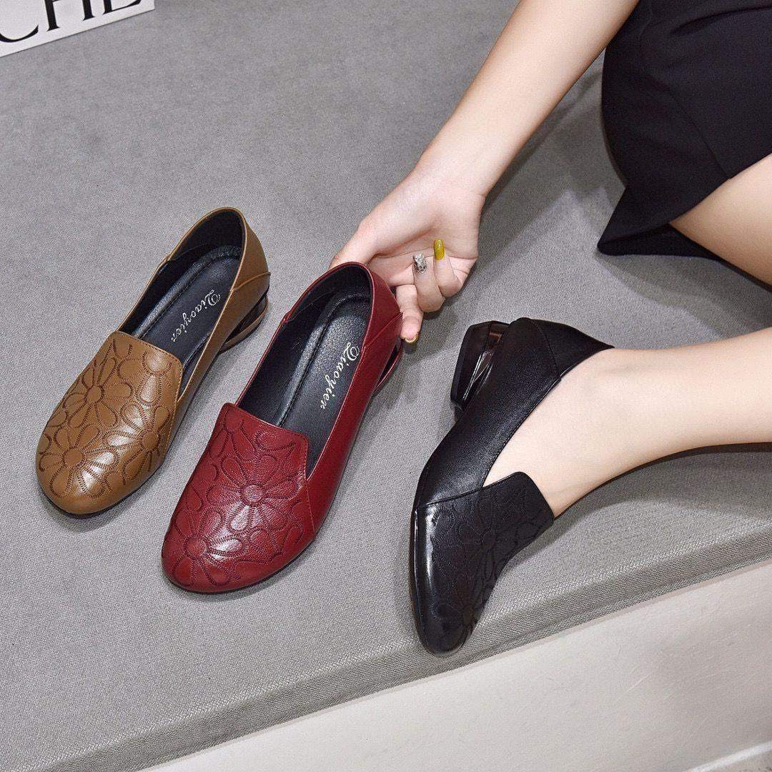 Zapatos de piel con tacón bajo bordados - MxZap
