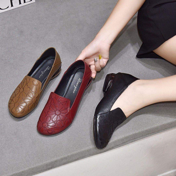 Zapatos de piel con tacón bajo bordados - MxZap