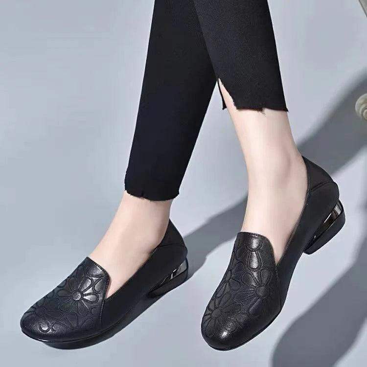 Zapatos de piel con tacón bajo bordados - MxZap