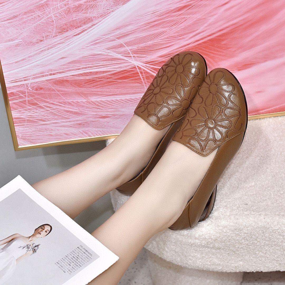 Zapatos de piel con tacón bajo bordados - MxZap