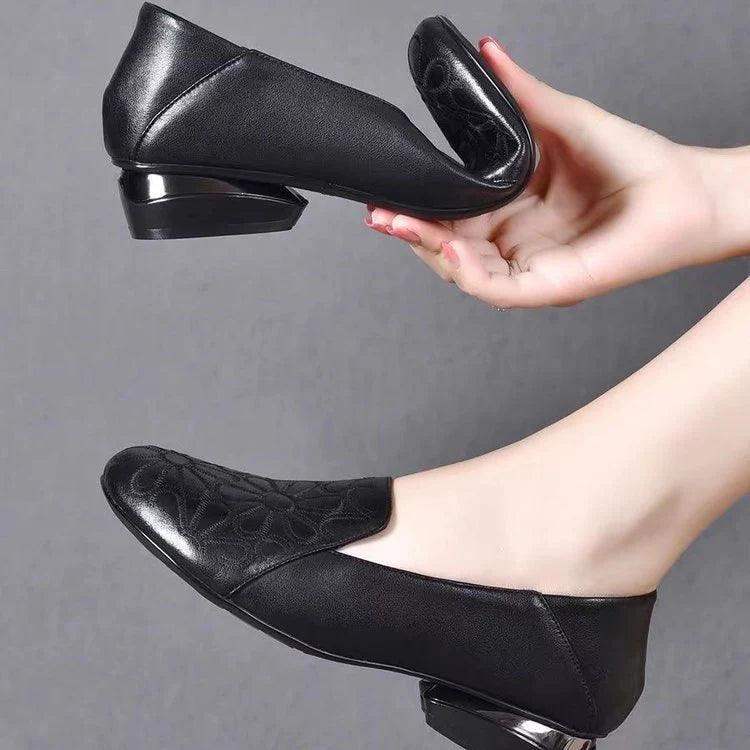 Zapatos de piel con tacón bajo bordados - MxZap