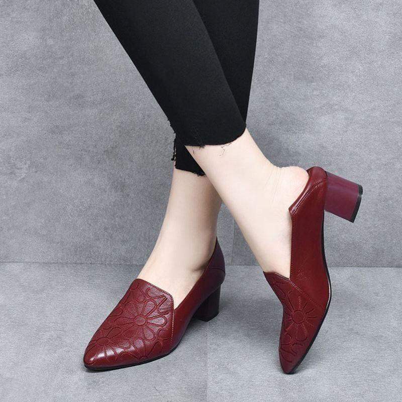 Zapatos bordados de tacón medio en piel suave - MxZap