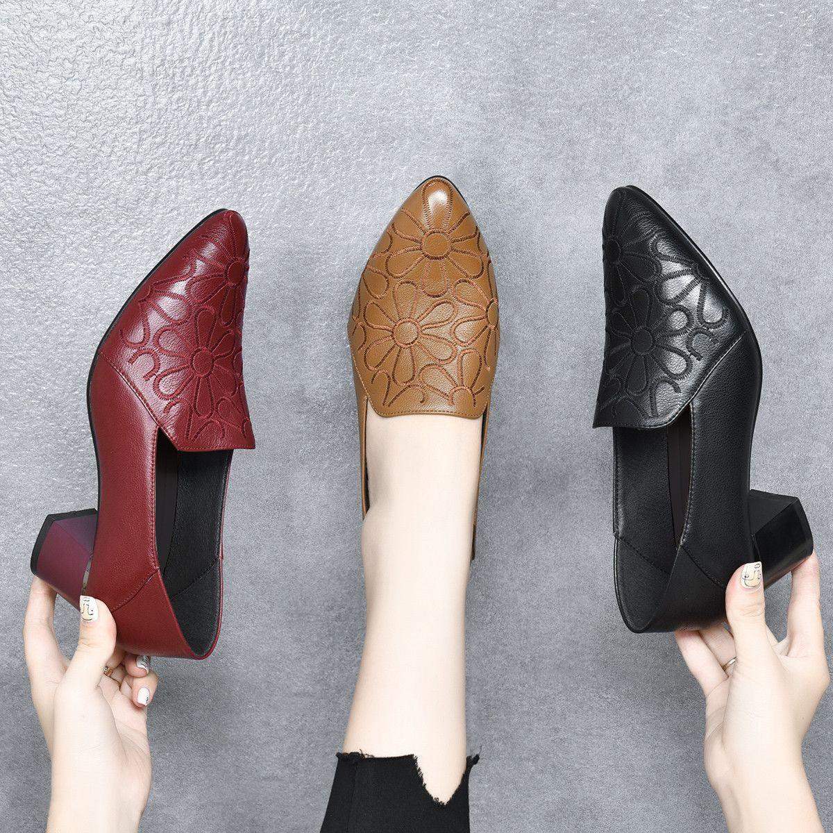 Zapatos bordados de tacón medio en piel suave - MxZap
