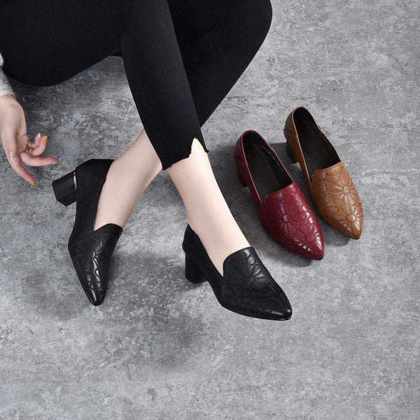Zapatos bordados de tacón medio en piel suave - MxZap