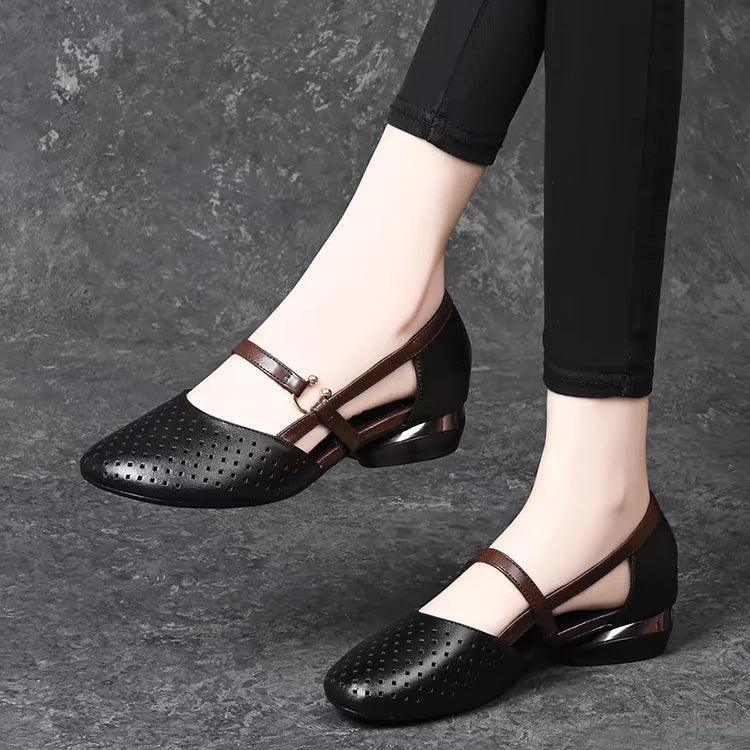 tacones bajos cuero genuino - MxZap