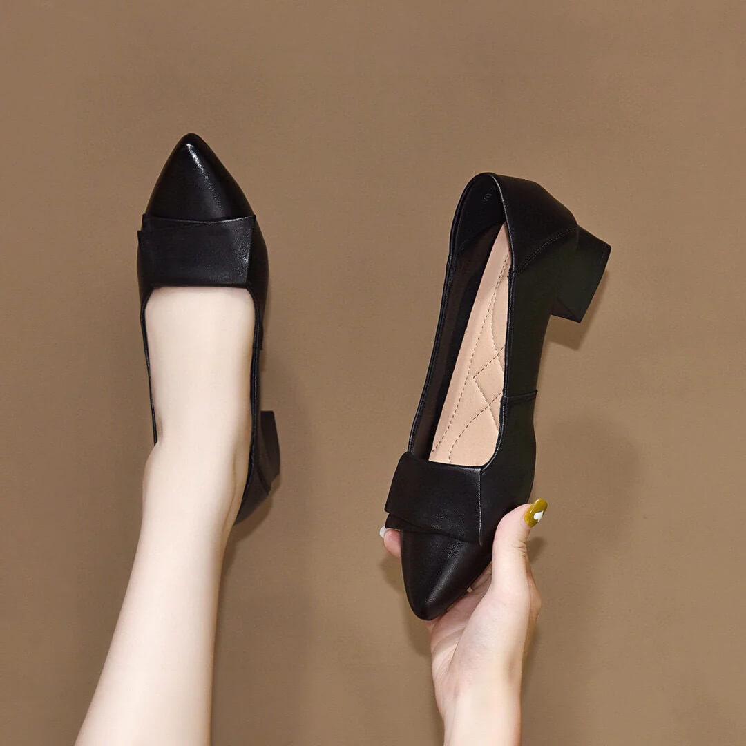 tacones bajos de cuero - MxZap
