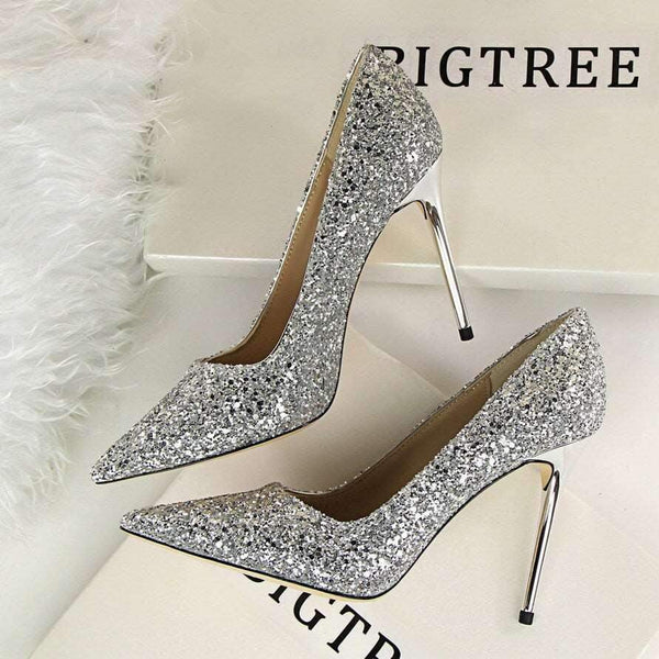 zapatos de boda de tacón alto brillantes