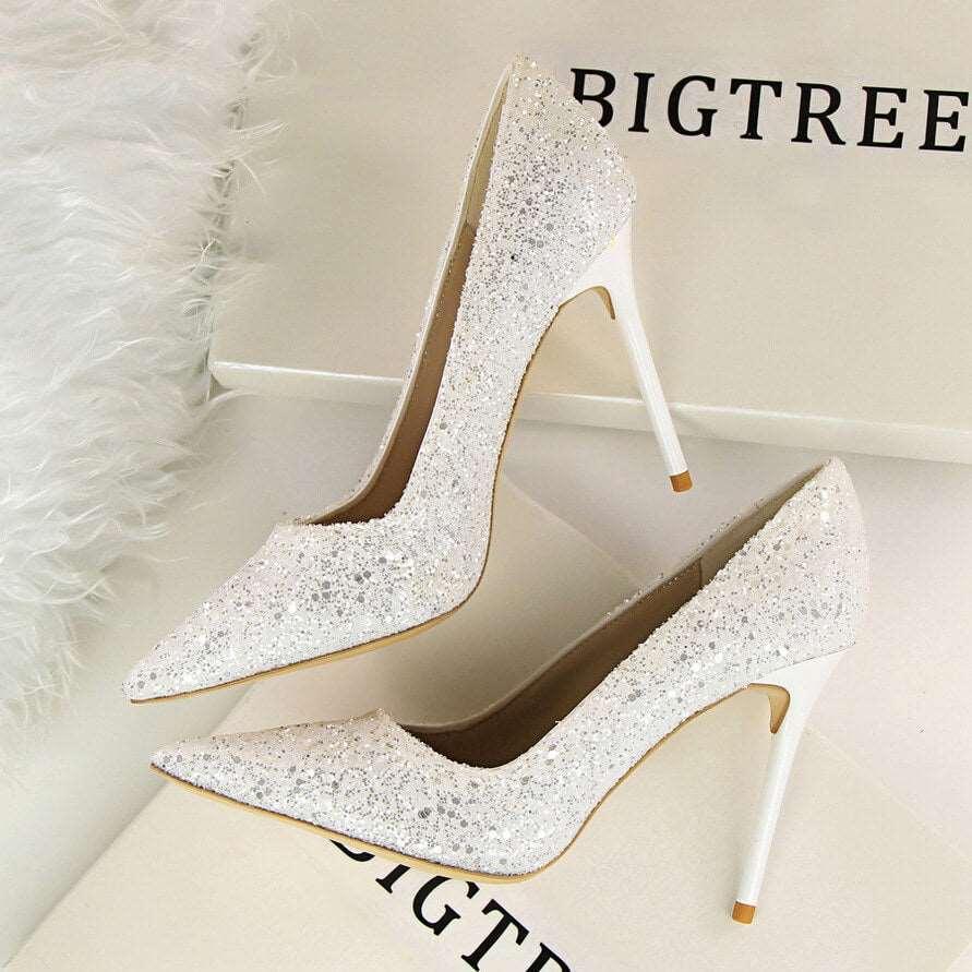 zapatos de boda de tacón alto brillantes