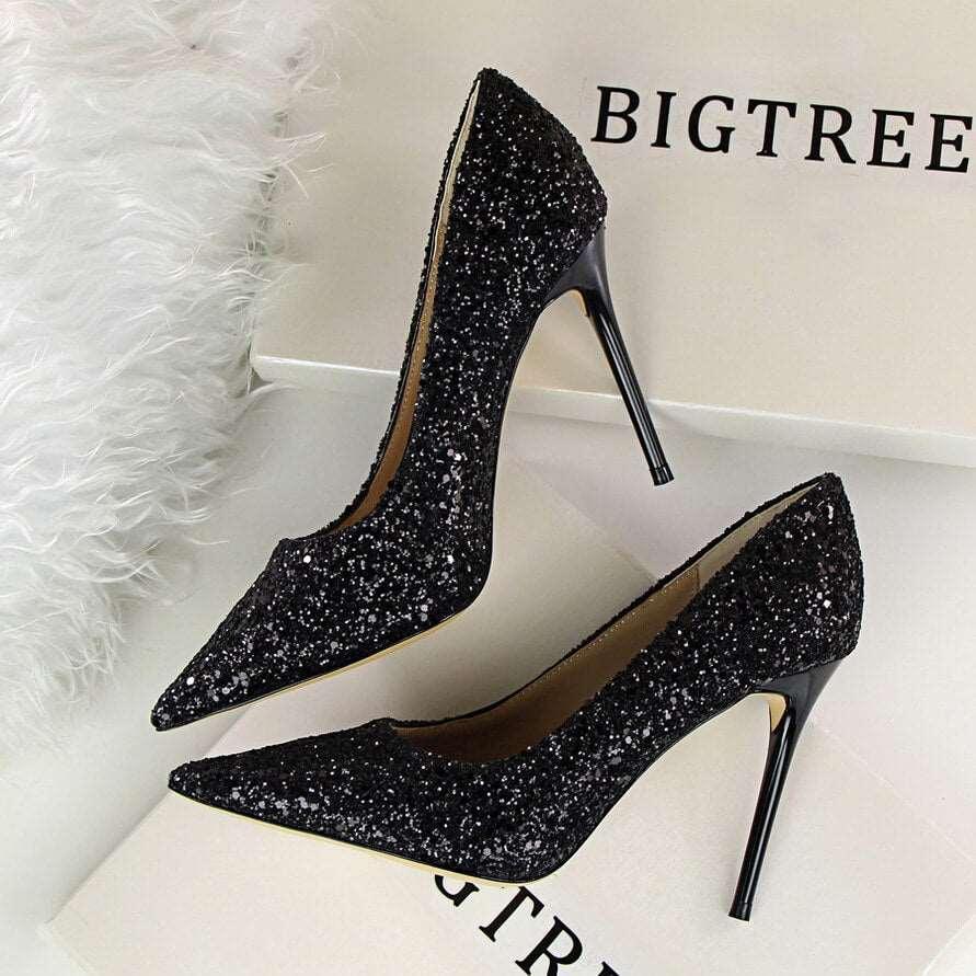 zapatos de boda de tacón alto brillantes