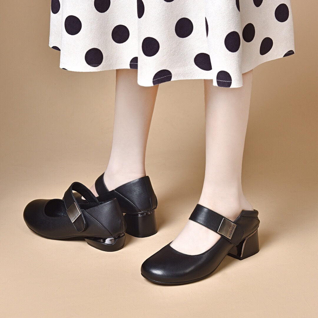 Zapatos de cuero de punta redonda