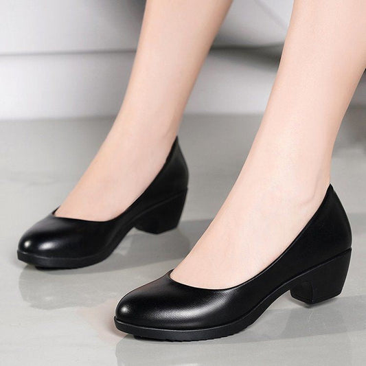 Zapatos de piel con tacón grueso para las cuatro estaciones