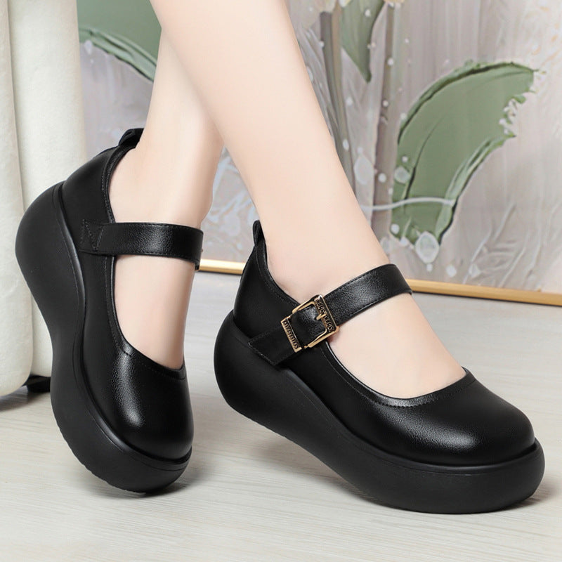 Zapatos de cuero genuino de suela gruesa para madre