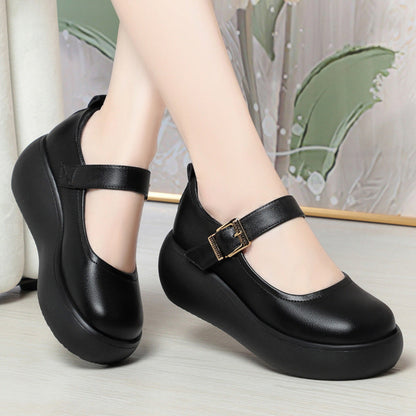 Zapatos de cuero genuino de suela gruesa para madre
