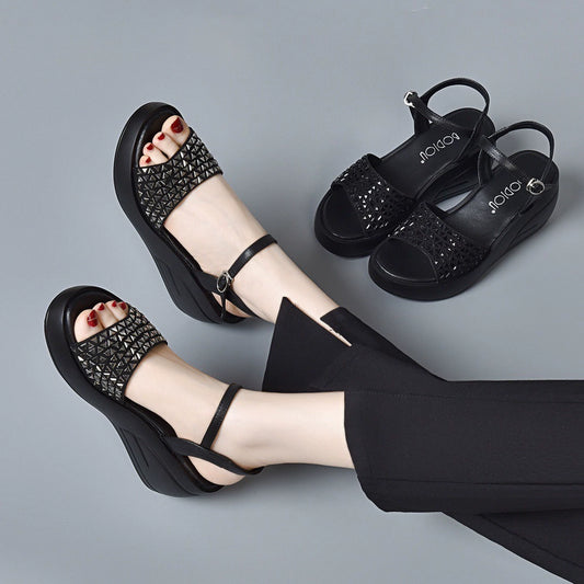 Sandalias cuña strass