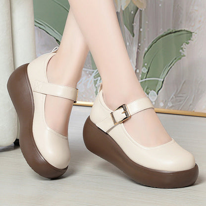 Zapatos de cuero genuino de suela gruesa para madre