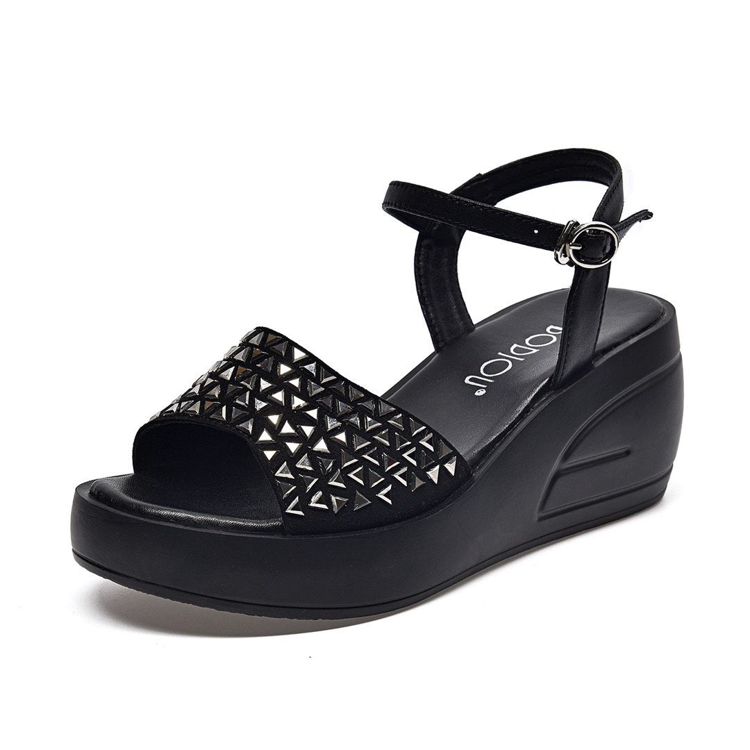 Sandalias cuña strass