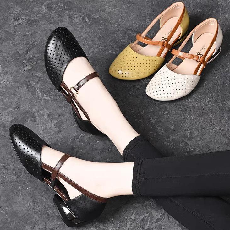 tacones bajos cuero genuino - MxZap