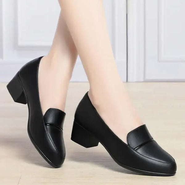Zapatos de trabajo negros de tacón grueso - MxZap
