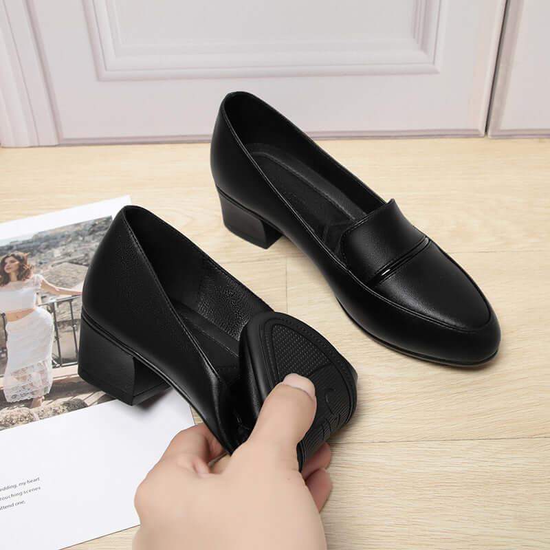 Zapatos de trabajo negros de tacón grueso - MxZap